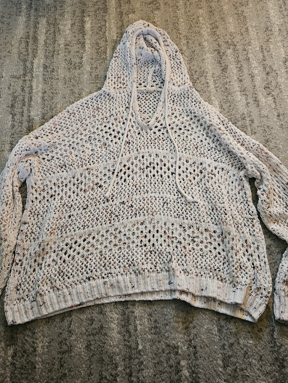 Lovestitch Morrison Off-white & Speckled Crochet Hoodie, Size Large